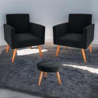 Jogo De Poltronas E Puff Austin Veludo Inca Preto - 1