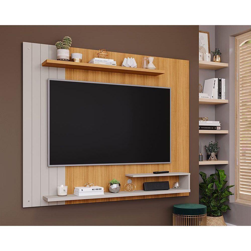 Painel Quarto P- Tv Até 50 Pol Floripa C- Prateleiras Ripado 161x135cm Nature-off White - Permóbili - 1