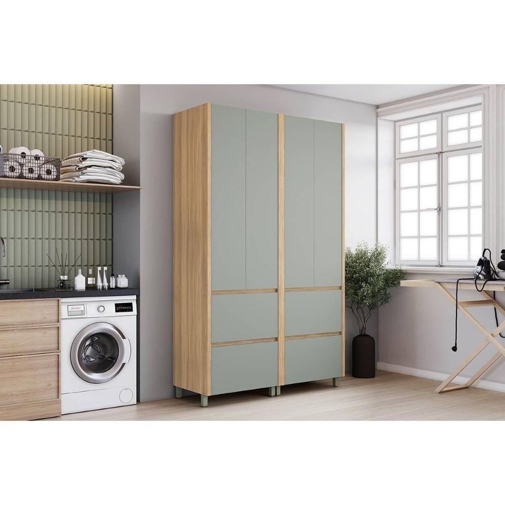 Armário Multiuso Lavanderia Rainha C- 4 Portas E 4 Gavetas 140cm Nature-verde - Nesher - 1