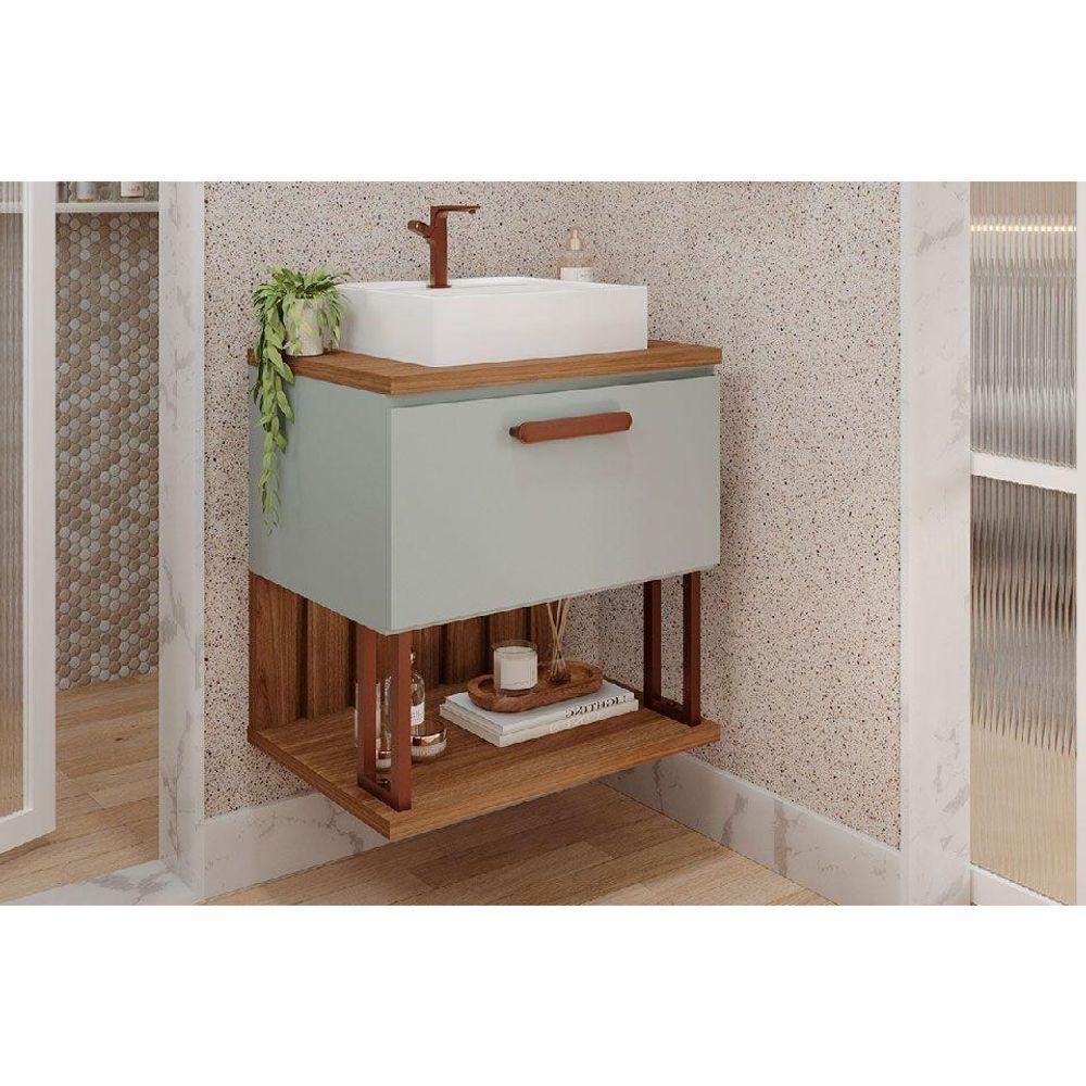 Balcão P- Banheiro Duna 1 Porta C- Cuba 60cm Pistache-freijo - Mgm - 1