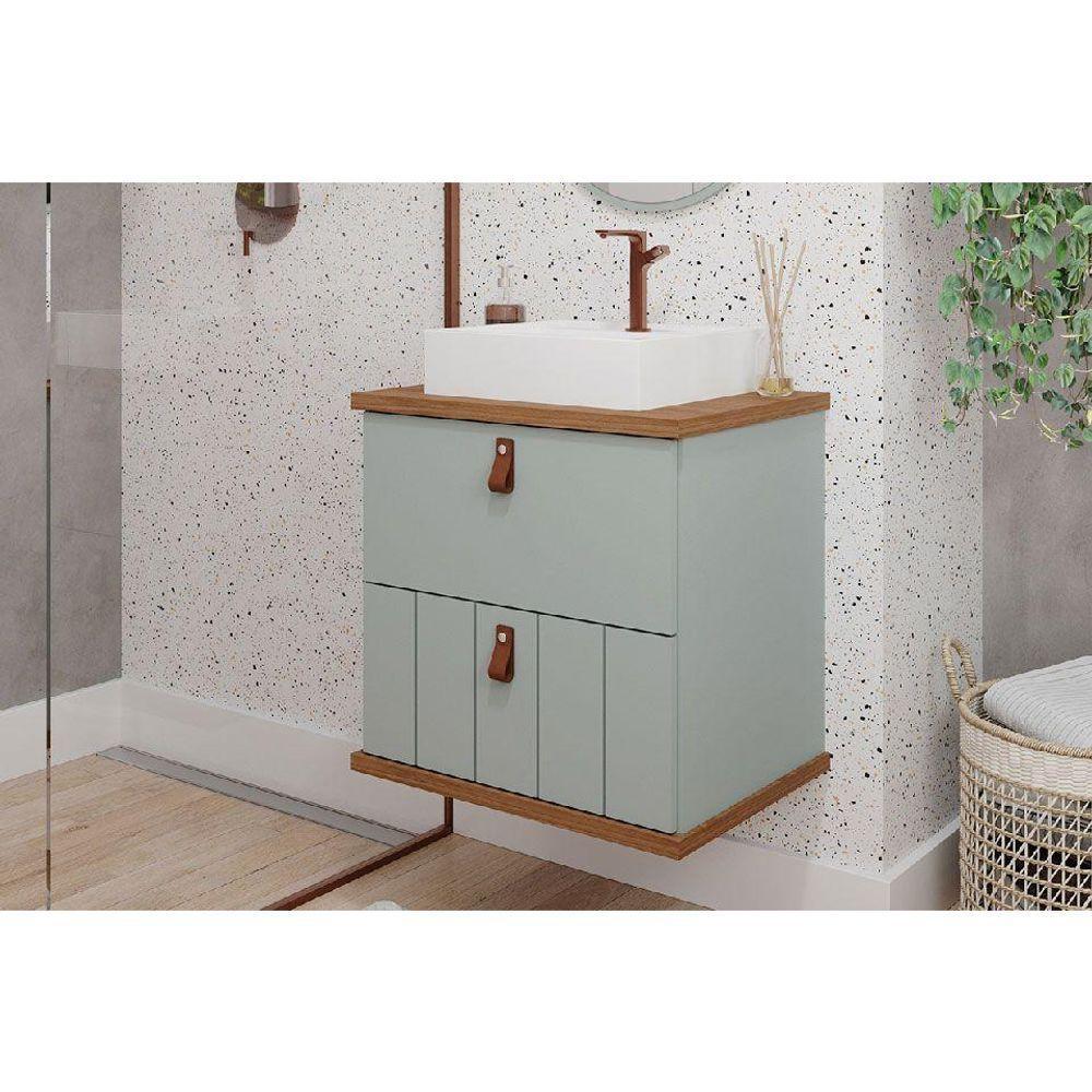 Balcão P- Banheiro Milano 1 Porta E 1 Gaveta C- Cuba 60cm Pistache-freijo - Mgm - 1