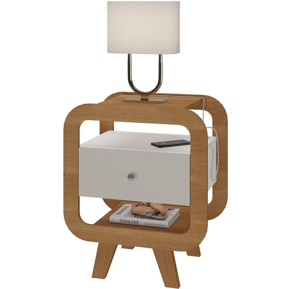 Mesa De Apoio Lateral Com Usb Artely Theo Cinamomo-off White - 5
