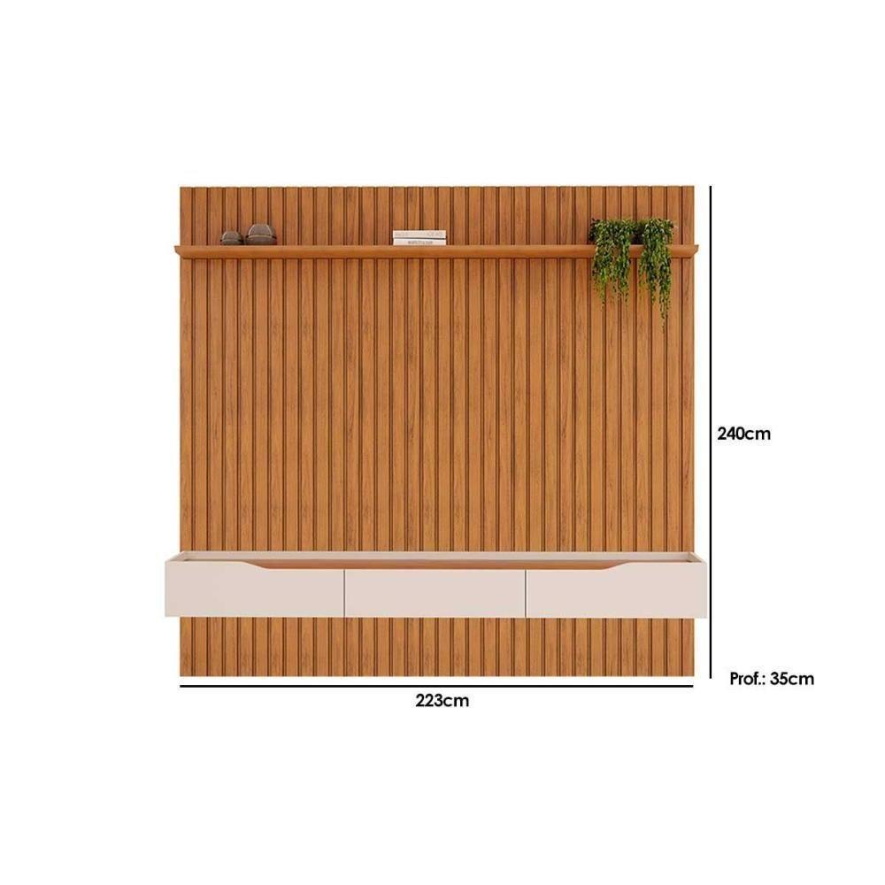 Estante P- Sala Até 65 Pol Pratic Ripado C- 3 Gavetas 223x240cm Cedro-bali - Dj Móveis - 4