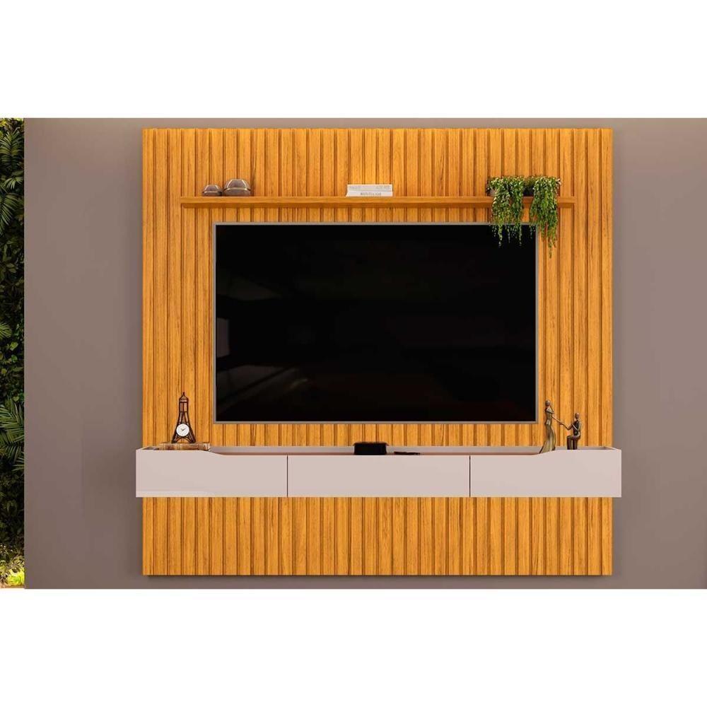 Home P- Tv Até 65 Pol Pratic Ripado C- 3 Gavetas 223x240cm Cedro-bali - Dj Móveis - 1