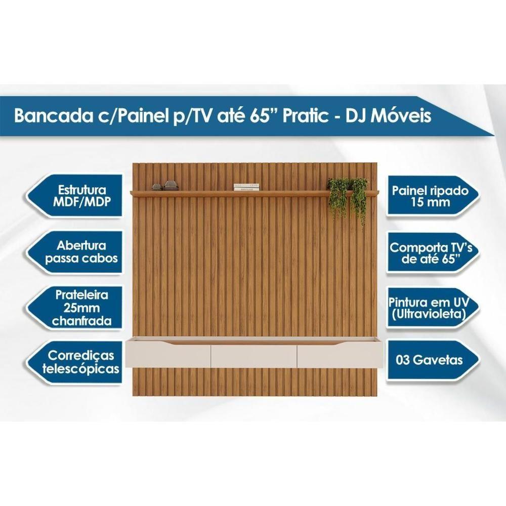 Home P- Tv Até 65 Pol Pratic Ripado C- 3 Gavetas 223x240cm Cedro-bali - Dj Móveis - 2