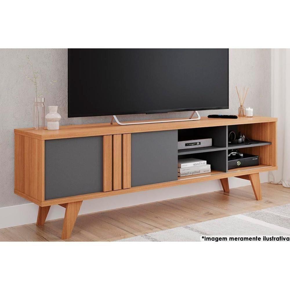 Estante P- Sala Até 70 Pol Paraty-trend Ripado 100% Mdf C- 1 Porta 180x127cm Nature-off White - Permóbili - 10