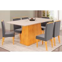 Cozinha Completa Dulce Tampo Madeirado Com Vidro Reto 180x90cm E 6 Cadeiras Lia Cedro Off White Suede Lunar - 1