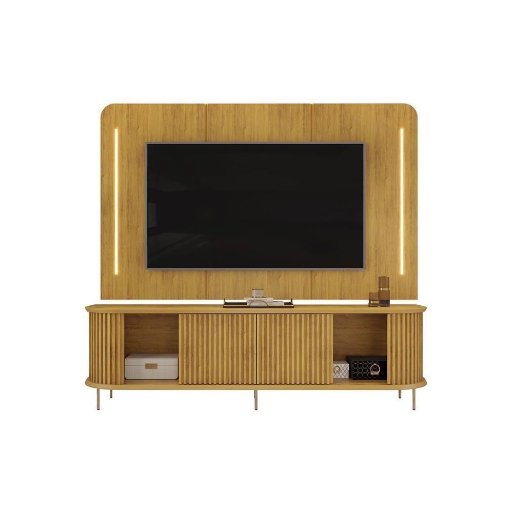 Estante P- Sala Até 75 Pol Atlas Ripado C- 2 Portas 218x62cm Cedro - Dj Móveis - 10