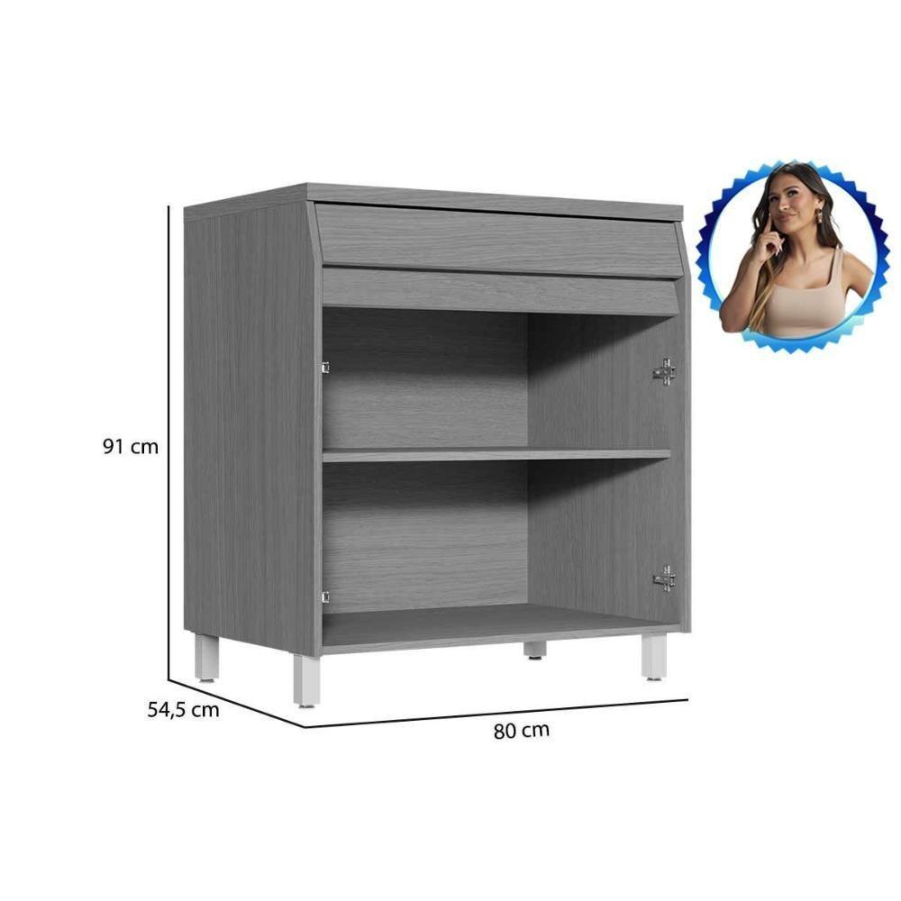 Balcão De Cozinha Modulado Com Tampo Simone Mendes Com 2 Portas E 1 Gaveta 80cm Carvalho Cinza - 5