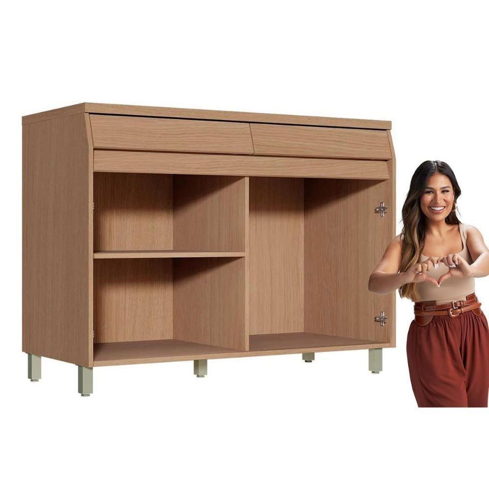 Balcão De Cozinha Modulado Com Tampo Simone Mendes Com 2 Portas E 2 Gavetas 120cm Carvalho Cinza - 4