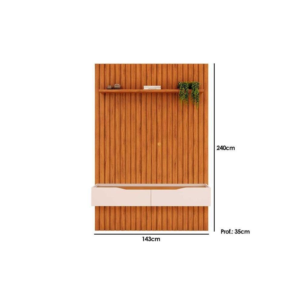 Estante P- Sala Até 55 Pol Pratic Ripado C- 2 Gavetas 143x240cm Freijó-off White - Dj Móveis - 6