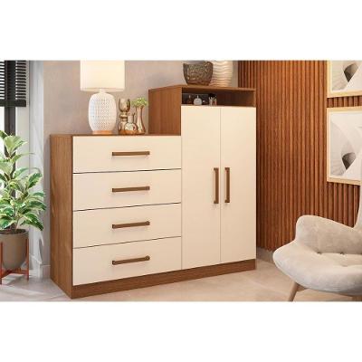 Cômoda Áurea 4 Gavetas 2 Portas em MDF com Puxadores Plástico Off White