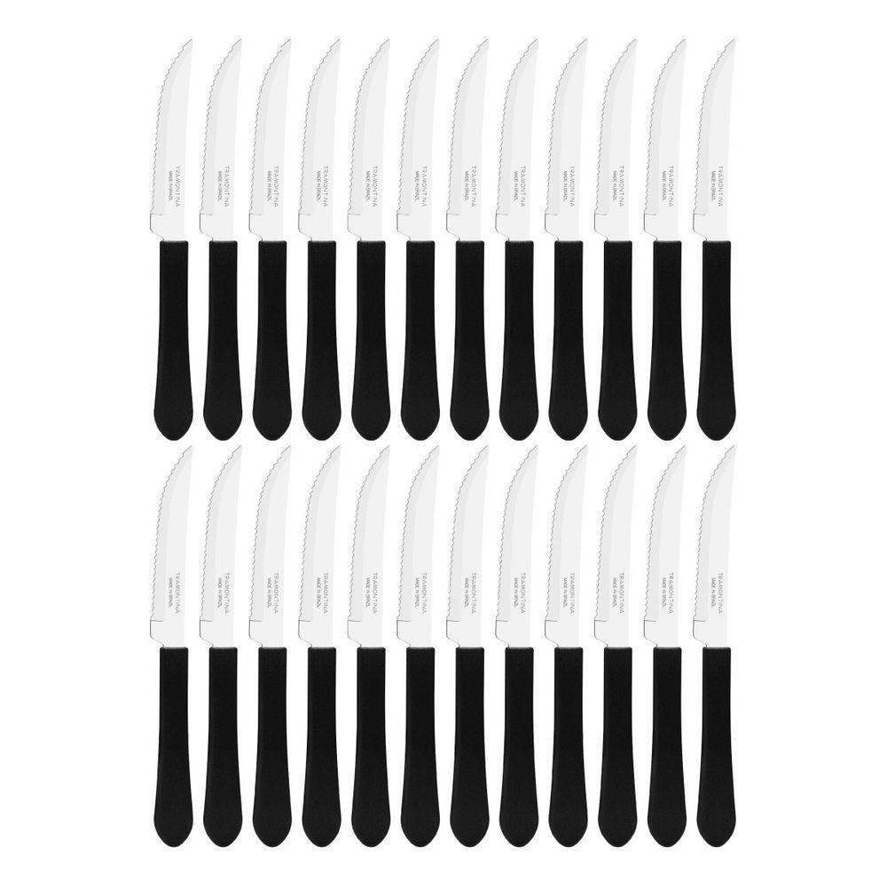 Kit 24 Facas De Mesa Churrasco Tramontina Leme Inox Cabo Preto - 1