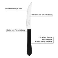 Kit 12 Facas De Mesa Churrasco Tramontina Leme Inox Cabo Preto