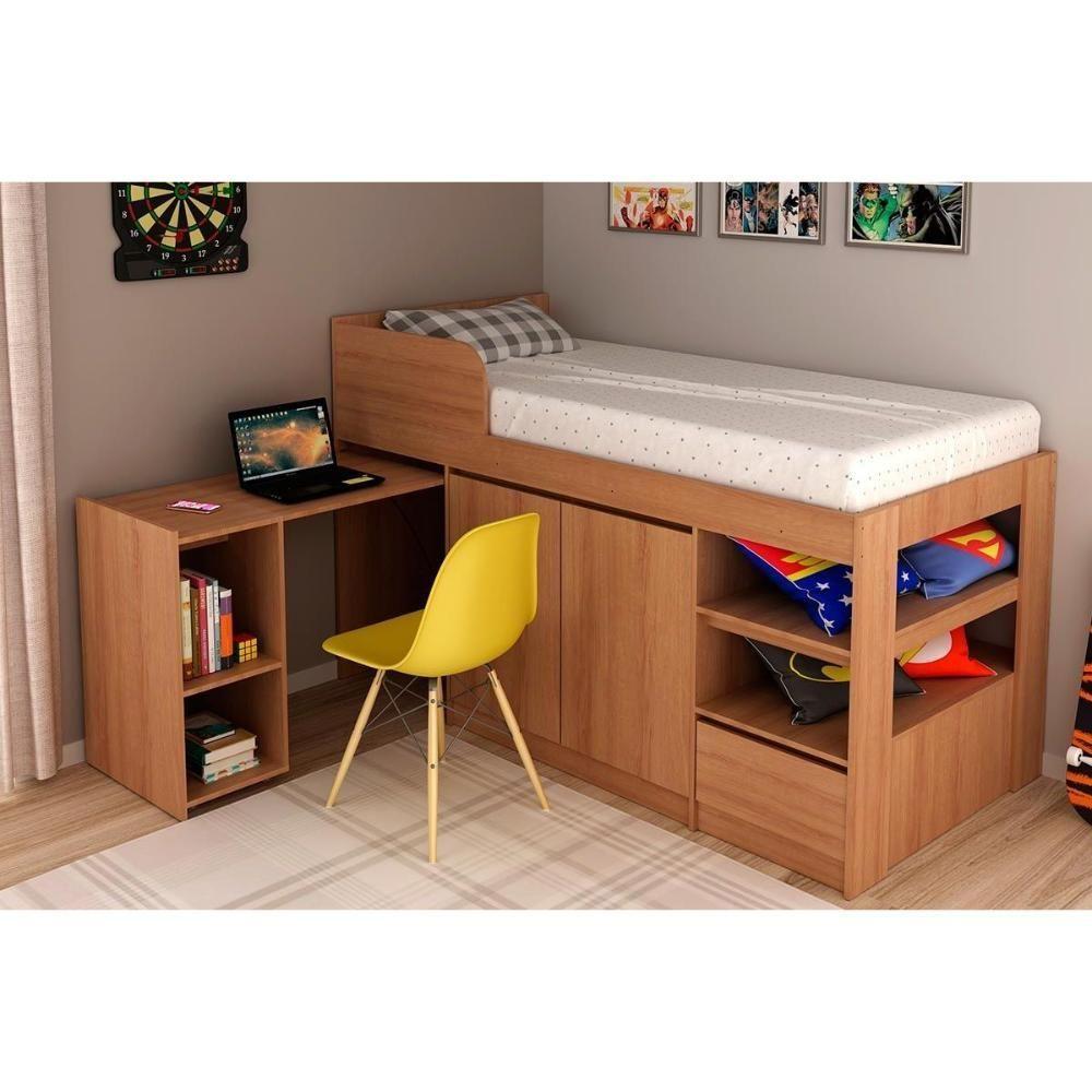 Cama Multifuncional Juvenil Cm8021 C- Escrivaninha Amêndoa - Tecno Mobili - 1