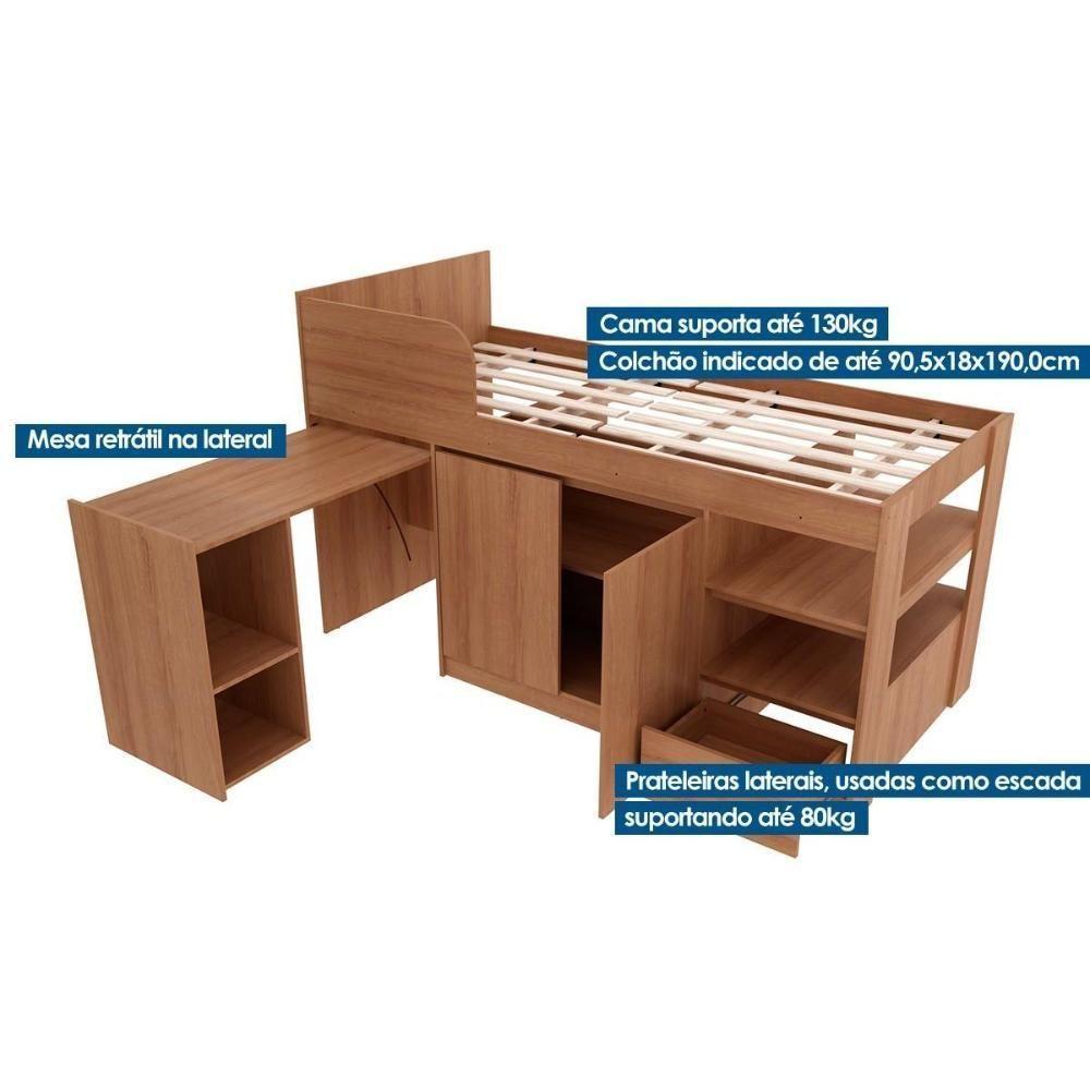 Cama Multifuncional Juvenil Cm8021 C- Escrivaninha Amêndoa - Tecno Mobili - 2