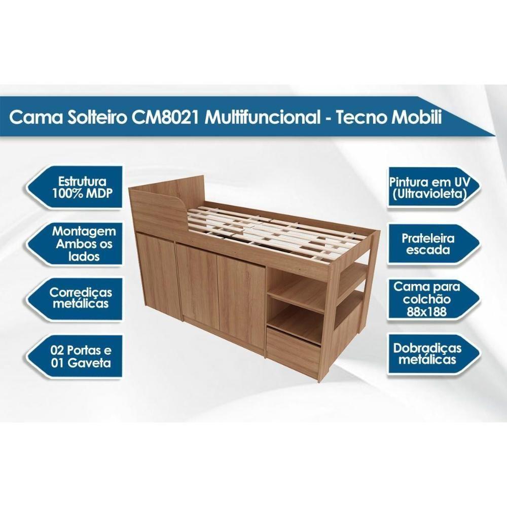 Cama Multifuncional Juvenil Cm8021 C- Escrivaninha Amêndoa - Tecno Mobili - 3