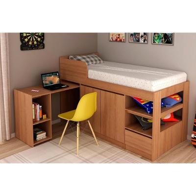 Cama Multifuncional Juvenil Solteiro Cm8021 com Escrivaninha Madeira Amêndoa com Gaveta