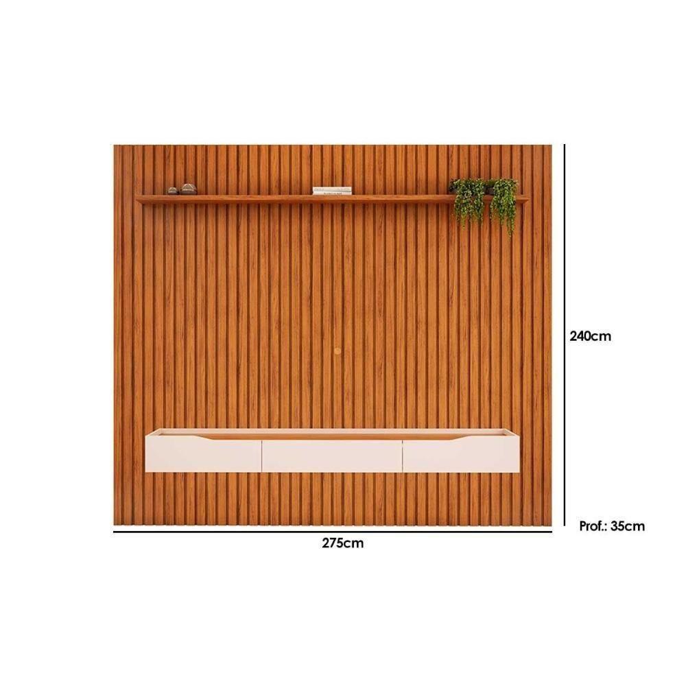 Estante P- Sala Até 85 Pol Pratic Ripado C- 3 Gavetas 275x240cm Freijó-off White - Dj Móveis - 2