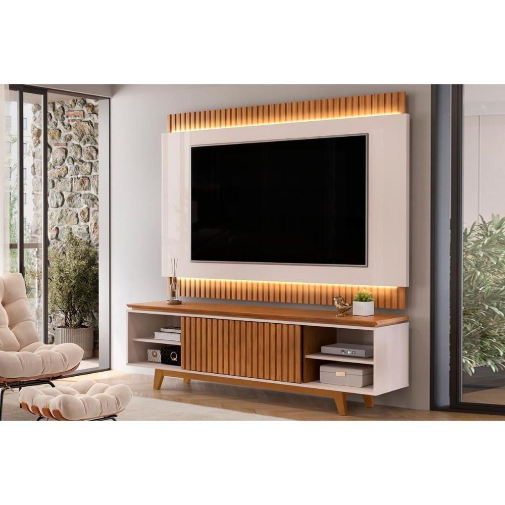 Estante P- Sala Até 75 Polegadas Loren Ripada C- Nichos 200x194cm Freijó-off White - Dj Móveis - 1