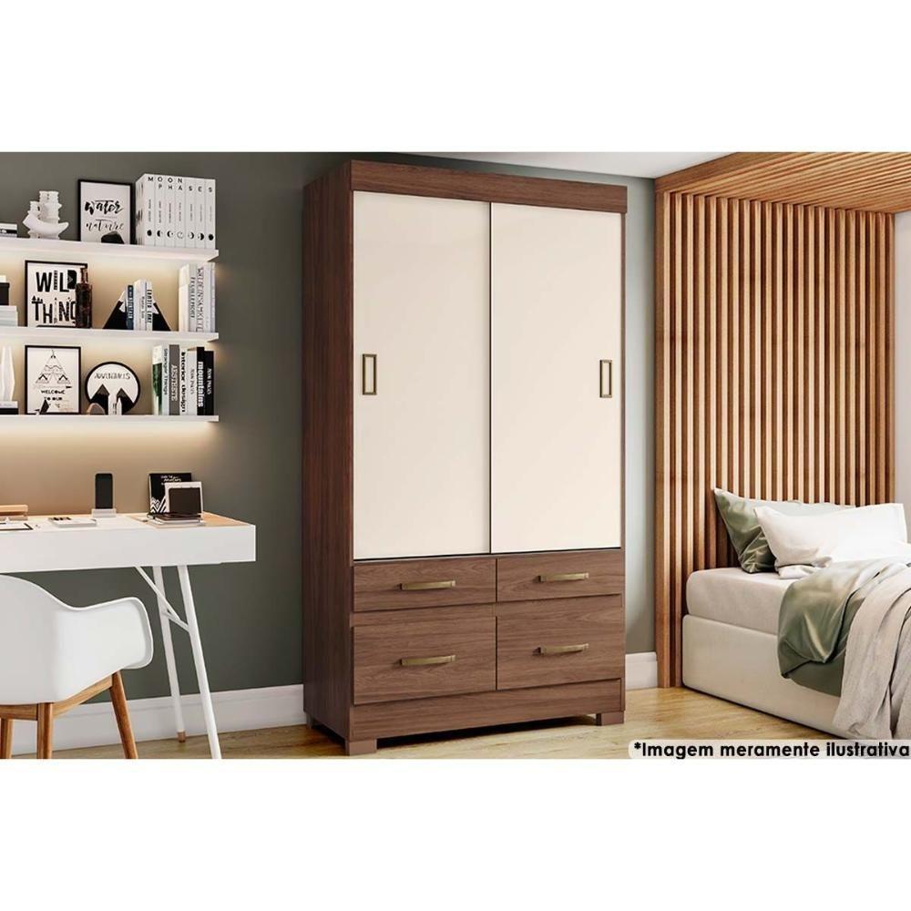 Guarda Roupa Casal 2 Portas De Correr E 4 Gavetas C- Pés Briz Be25 Flex Castanho-castanho Ou Off White - Henn - 1