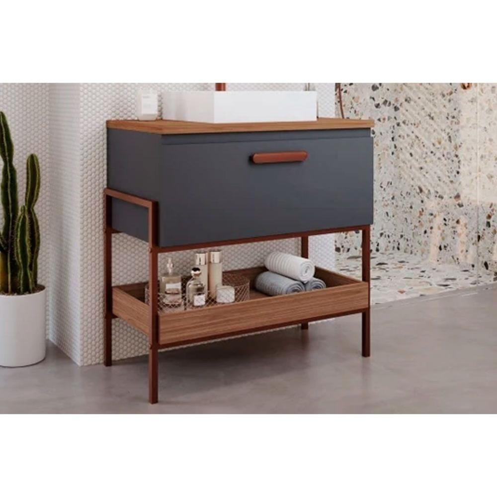 Bancada De Banheiro Balcão Portinari 1 Porta C- Cuba 80cm Titanium-freijo - Mgm - 1