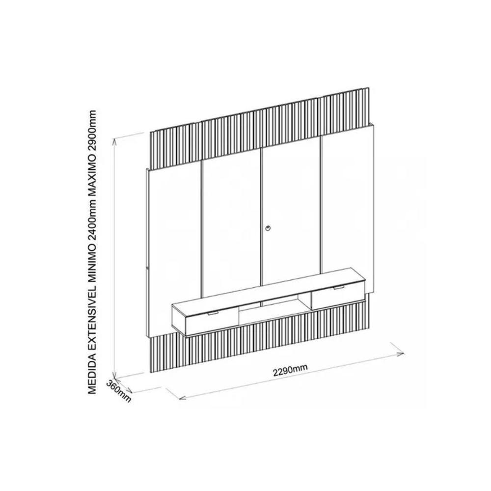 Home P- Tv Até 85 Polegadas Hit 2290 100% Mdf Extensível C- Led De 240 A 290cm Cedro-quartzo - Dj Móveis - 3
