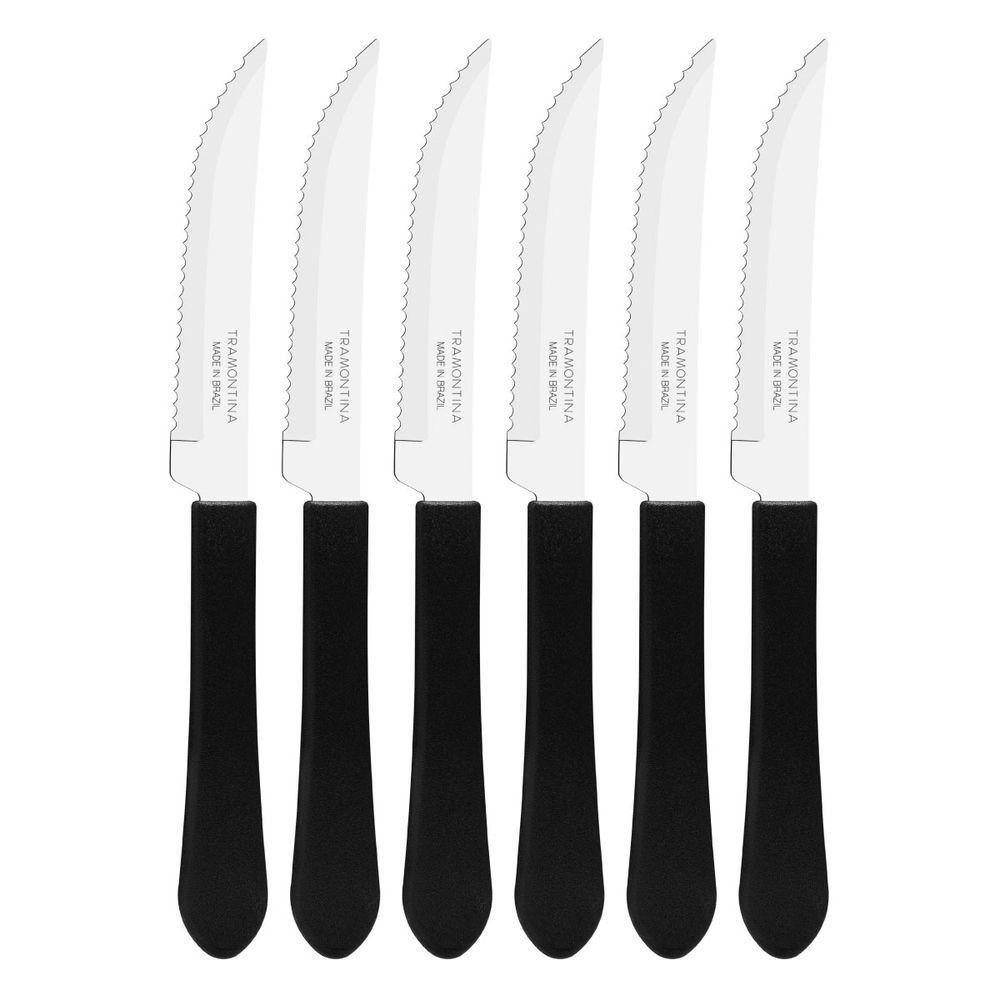 Kit 6 Facas De Mesa Churrasco Tramontina Leme Inox Cabo Preto - 1
