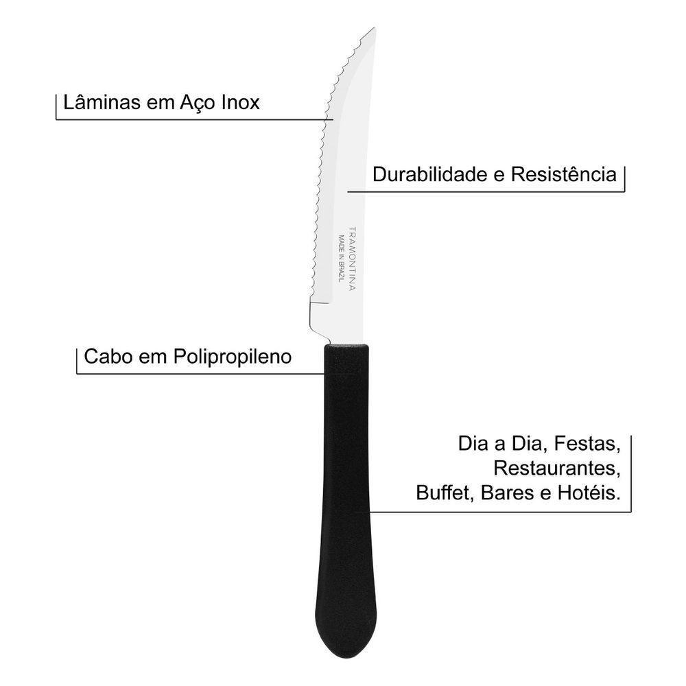 Kit 2 Facas De Mesa Churrasco Tramontina Leme Inox Cabo Preto - 4