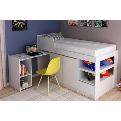 Cama Multifuncional Juvenil Solteiro CM8021 com Escrivaninha em MDF Branco para Colchão 88x188