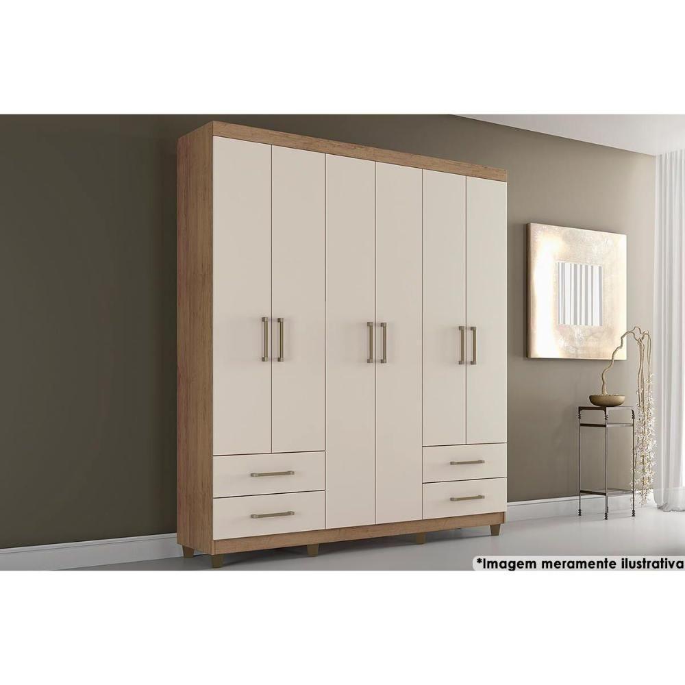 Guarda Roupa Casal 6 Portas E 4 Gavetas C- Pés Canadá Plus Cinamomo-off White - Conquista - 10