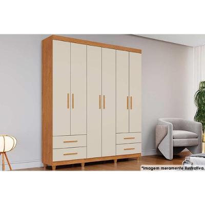 Guarda Roupa Solteiro Canadá Plus 6 Portas de Abrir 4 Gavetas Cinamomo-Off White