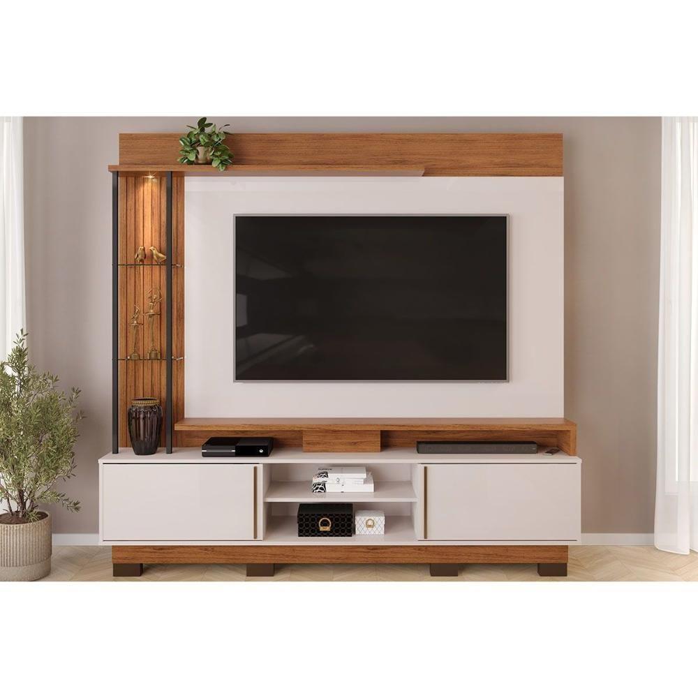 Estante P- Sala Até 70 Polegadas Martino C- Prateleira Nichos E Pés 200x190cm Freijó-off White - Dj Móveis - 1