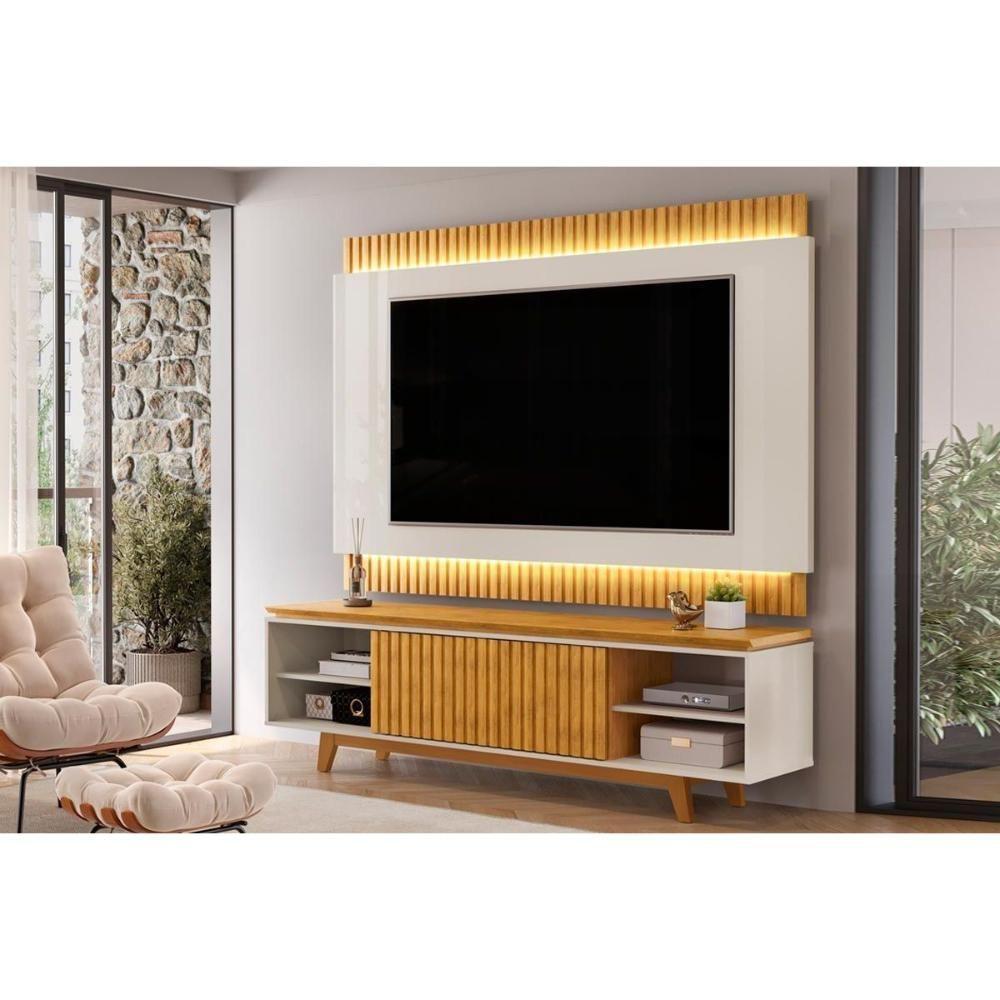 Estante P- Sala Até 75 Polegadas Loren Ripada C- Nichos 200x194cm Cedro-bali - Dj Móveis - 1