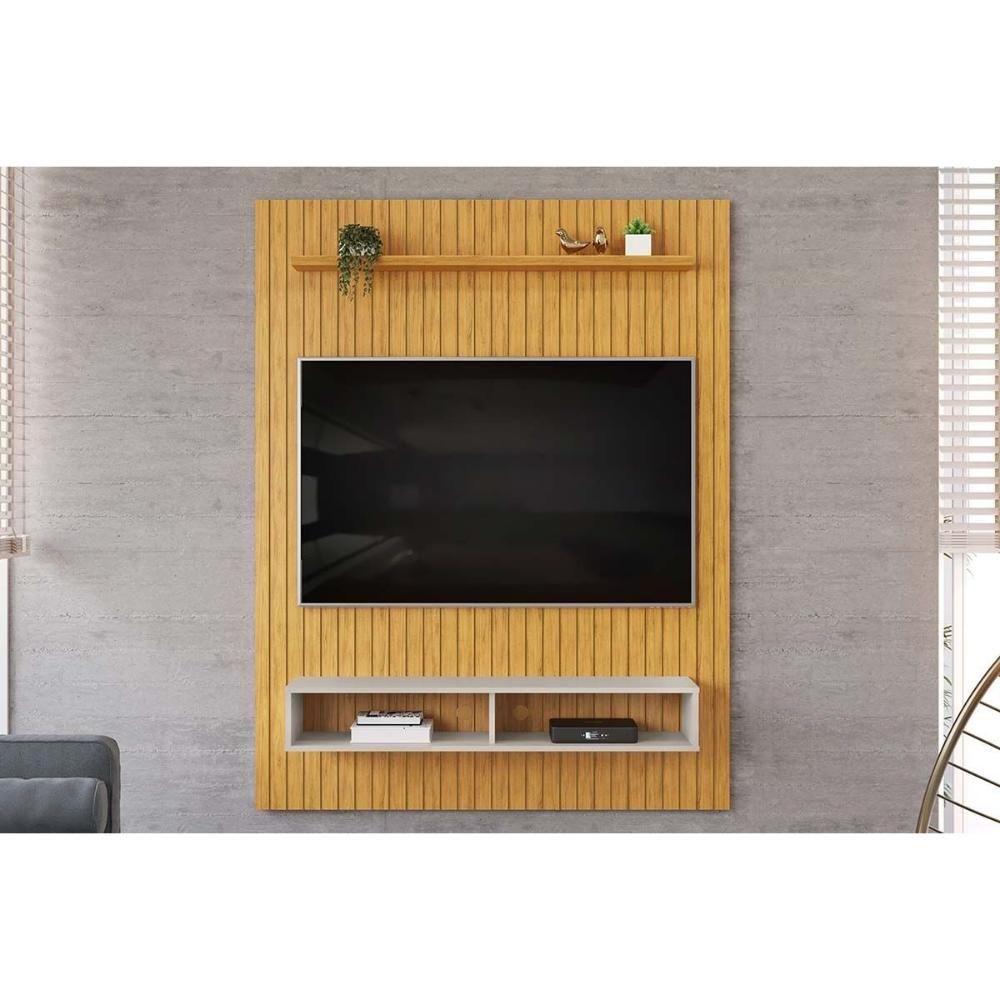 Painel Quarto P- Tv Até 55 Pol Aston Ripado C- 1 Prateleira E 2 Nichos 134x168cm Cedro-bali - Dj Móveis - 1