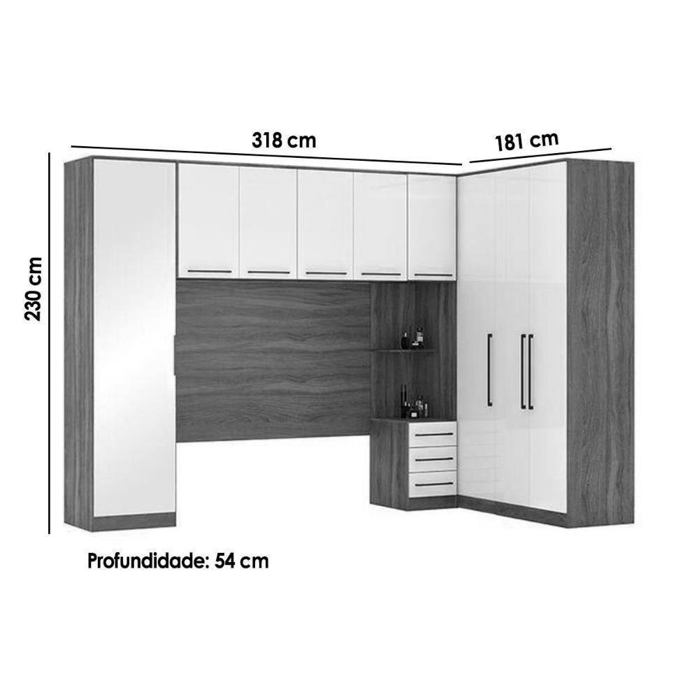 Quarto Modulado Casal Irlanda 6 Peças (3 Armários + 1 Ponte Aérea + 2 Complementos) Qcm163 Amendola-branco - Demóbile - 2