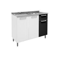 Balcão De Cozinha Modulado Com Pia Múltipla Com 3 Portas E 1 Gaveta Branco Preto Bertolini - 1