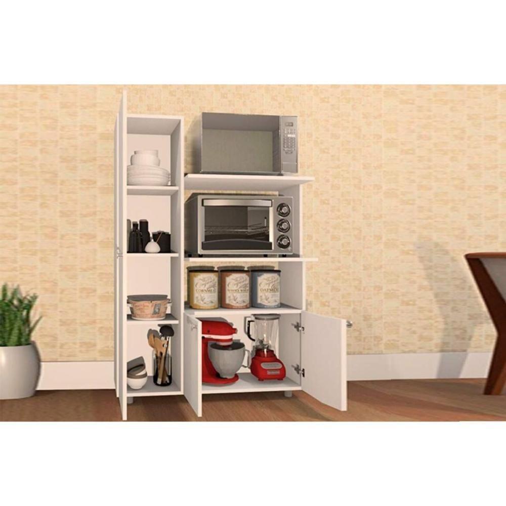 Balcão De Cozinha Modulado Âmbar Com 3 Portas E 2 Nicho Para Forno 70cm Branco Telasul - 4