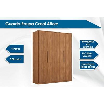 Guarda Roupa Casal Attore Nogueira Touch 4 Portas de Abrir 3 Gavetas Blush Demóbile