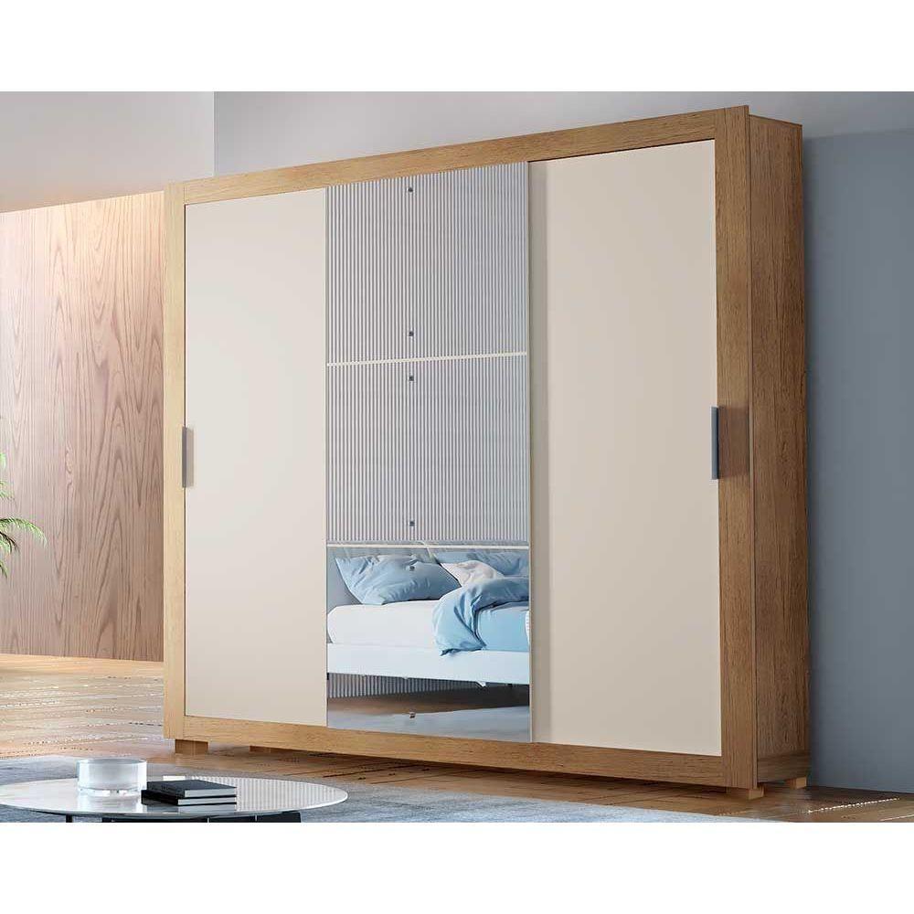 Guarda Roupa Solteiro 3 Portas De Correr E 4 Gavetas C- Pés Veneza Luxo Naturalle-ripado 3d - Rufato - 10