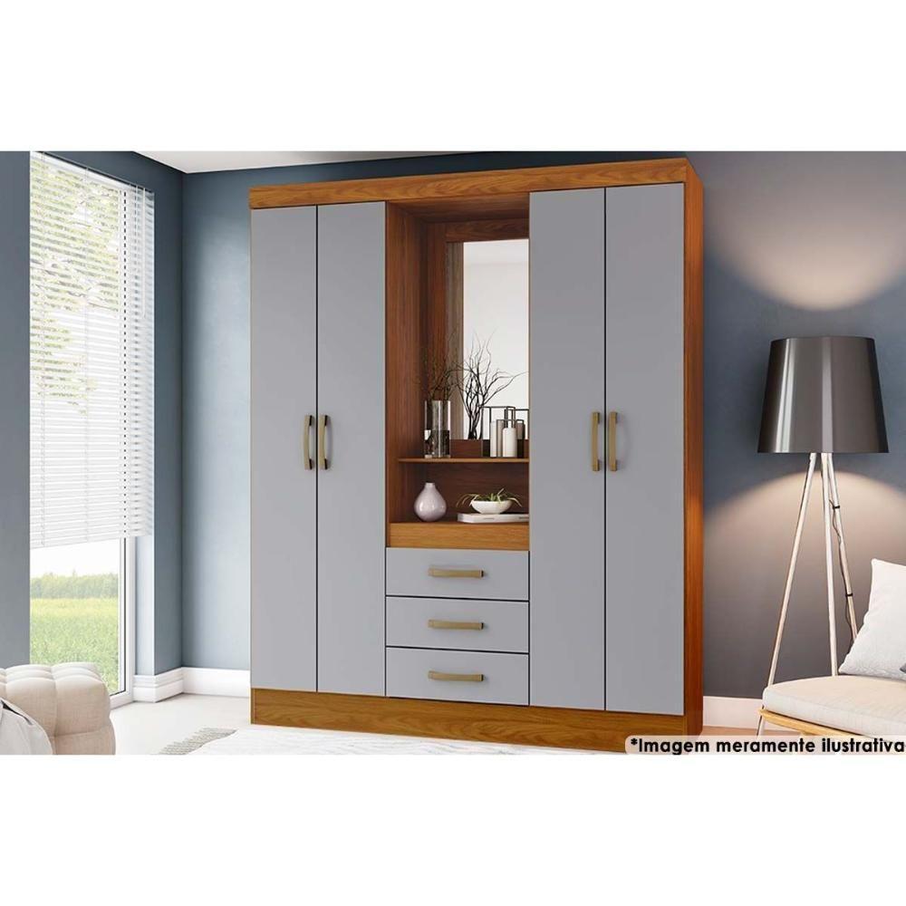 Guarda Roupa Casal 4 Portas E 3 Gavetas C- 1 Espelho Briz B24 Nature-cinza - Henn - 1