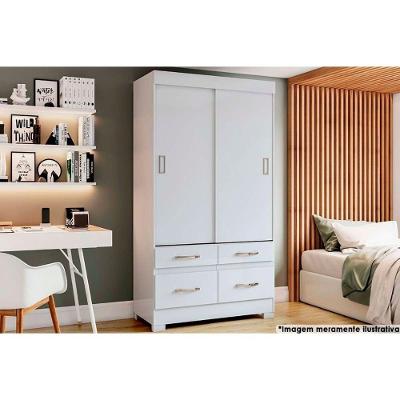 Guarda Roupa Solteiro Briz 2 Portas de Correr 4 Gavetas Branco-Rosa Henn