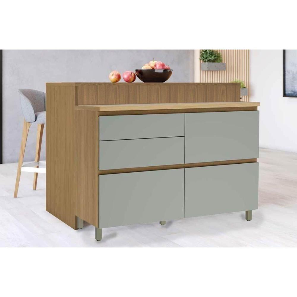 Balcão De Cozinha Modulado Rainha Com 1 Porta E 4 Gavetas 120cm Freijó - 2