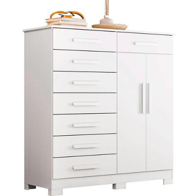 Cômoda Sapateira Alta Julieta 2 Portas 125cm MDF Branco com 8 Gavetas