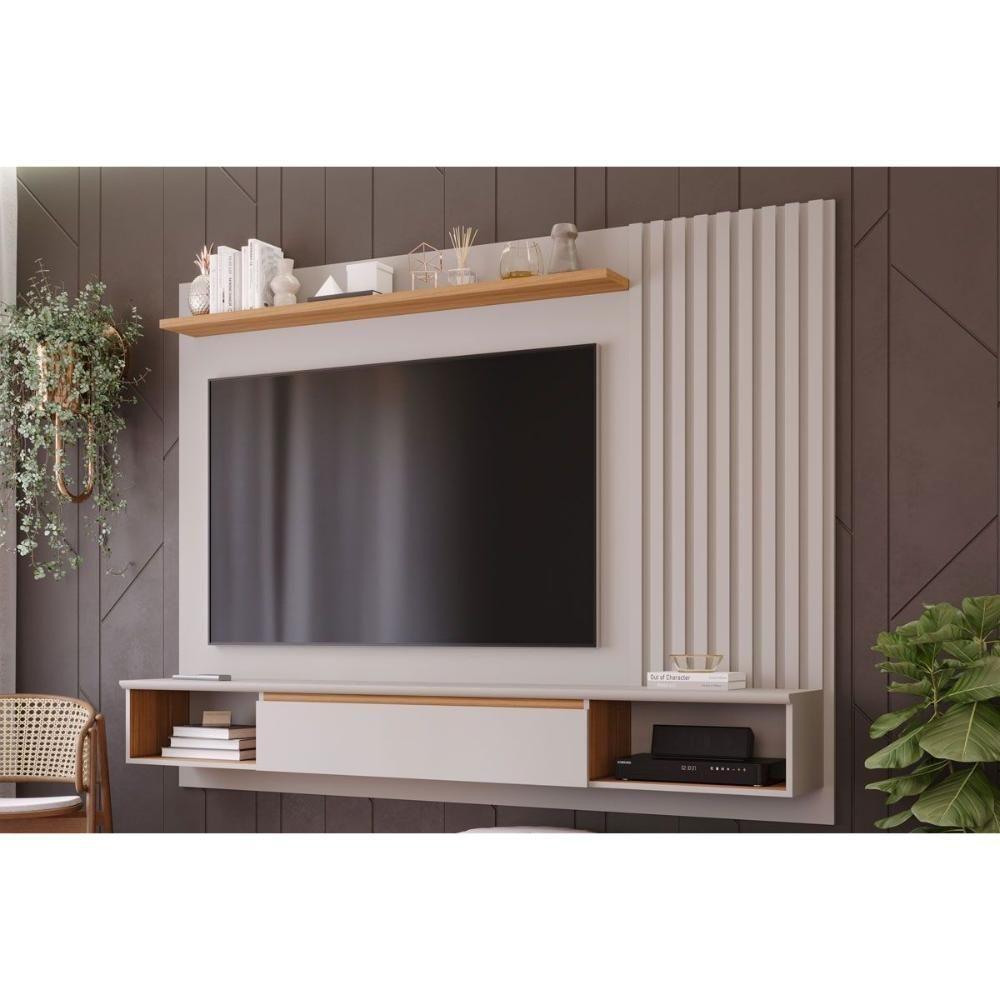 Painel Quarto P- Tv Até 65 Pol Bahamas Ripado C- 1 Porta 215x157cm Off White-nature - Permóbili - 1