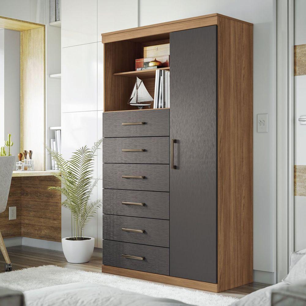 Cômoda Alta 1 Porta 6 Gavetas Marbella Jatobá Grafite - 2