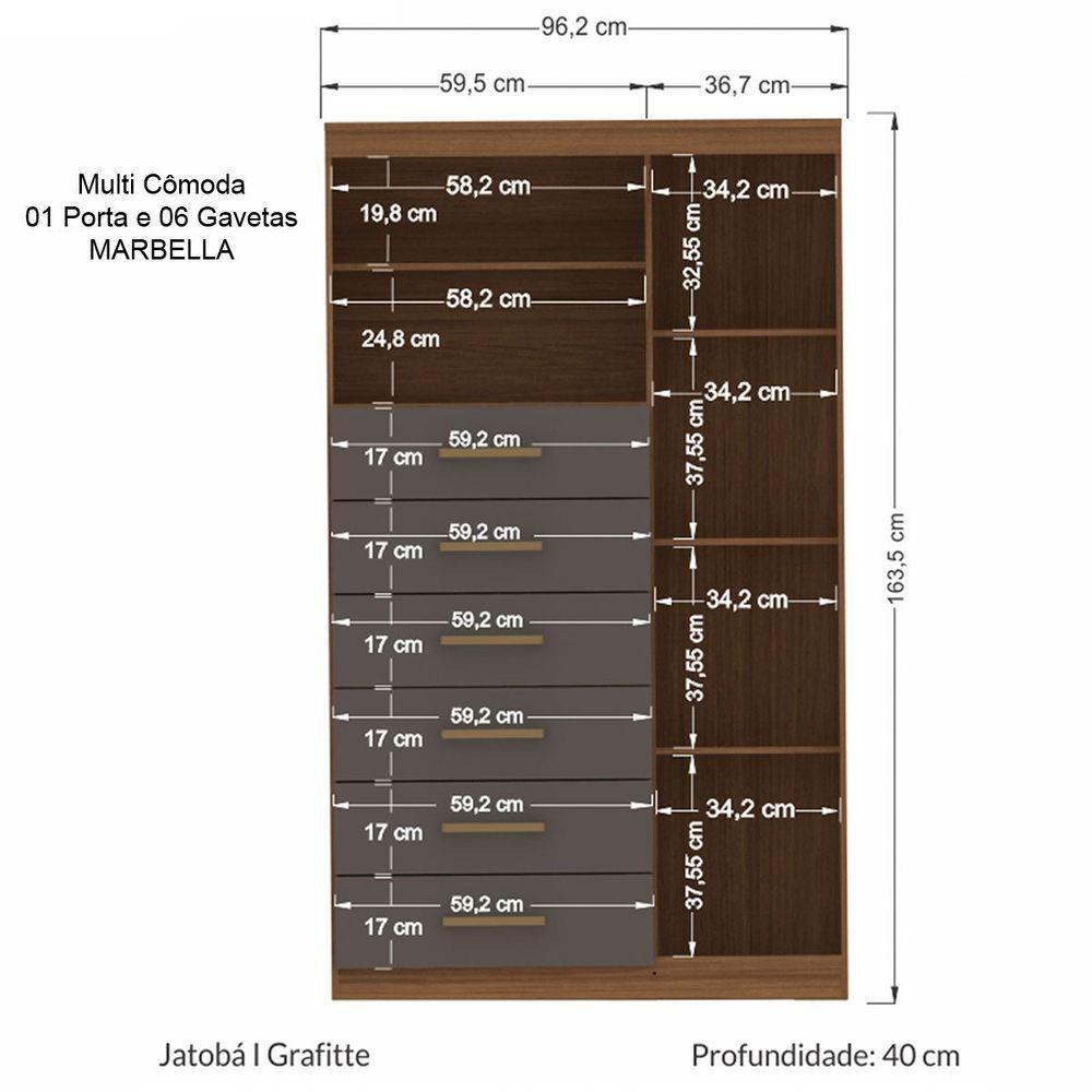 Cômoda Alta 1 Porta 6 Gavetas Marbella Jatobá Grafite - 5