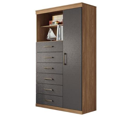 Cômoda Alta Marbella 6 Gavetas 1 Porta em MDF com Puxador Plástico Jatobá Grafite