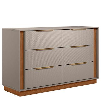 Cômoda Giane 6 Gavetas MDF com Puxador Plástico Nude Brilhante para Quarto