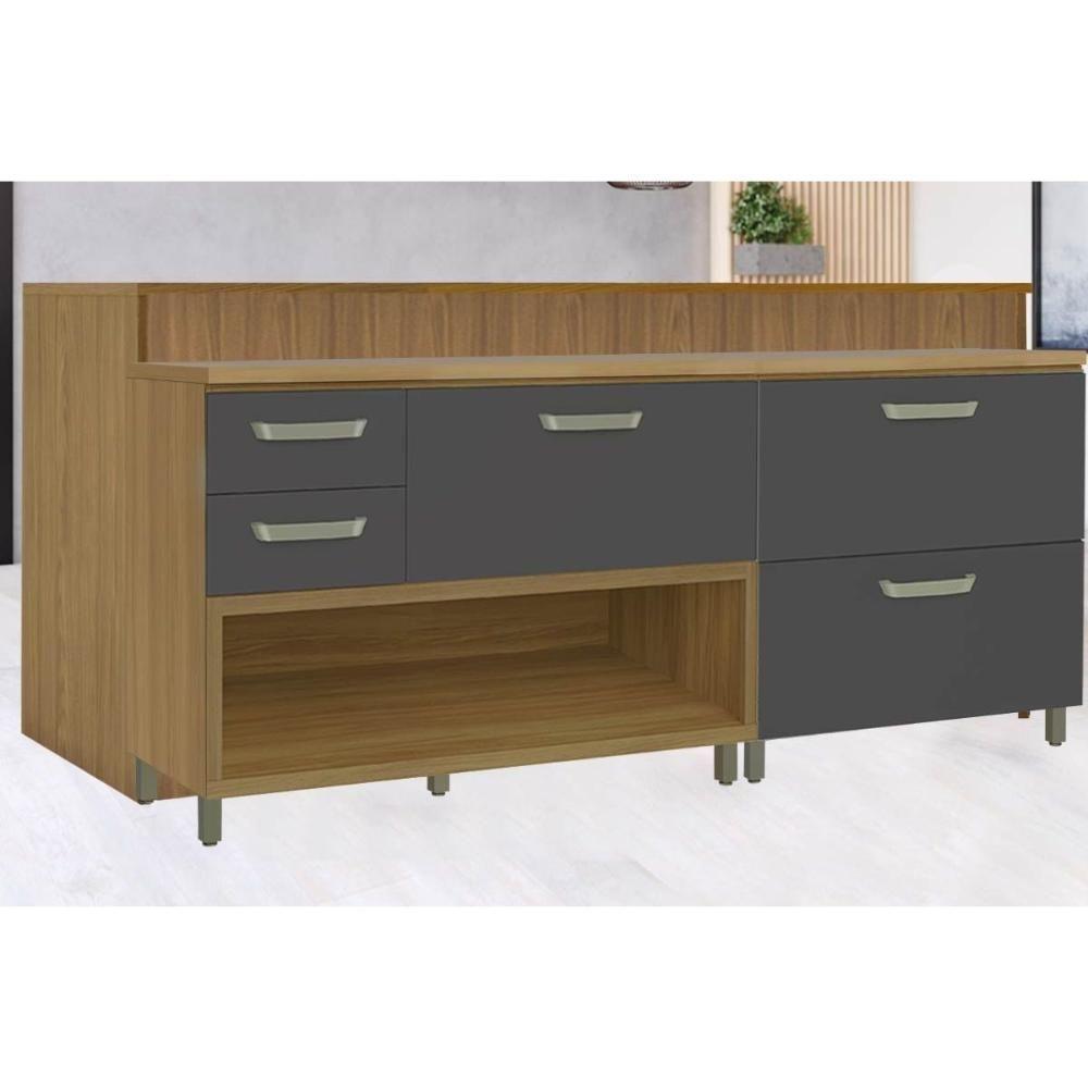 Balcão De Cozinha Modulado Princesa Com 2 Portas E 3 Gavetas 200cm Freijó Off White - 2